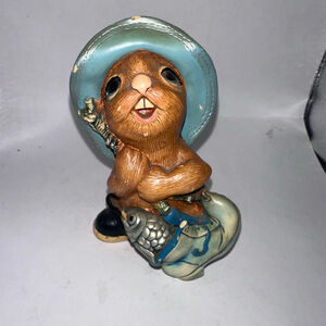 Vintage Pendelfin "Whopper" Rabbit Fisherman Stonecraft Figurine Handpainted